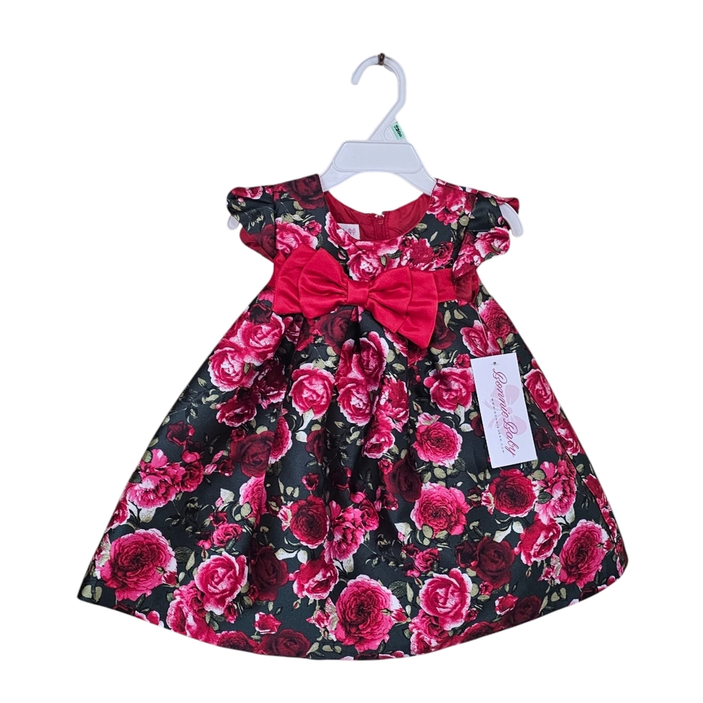 Bonnie Baby Floral Dress with Red Bow